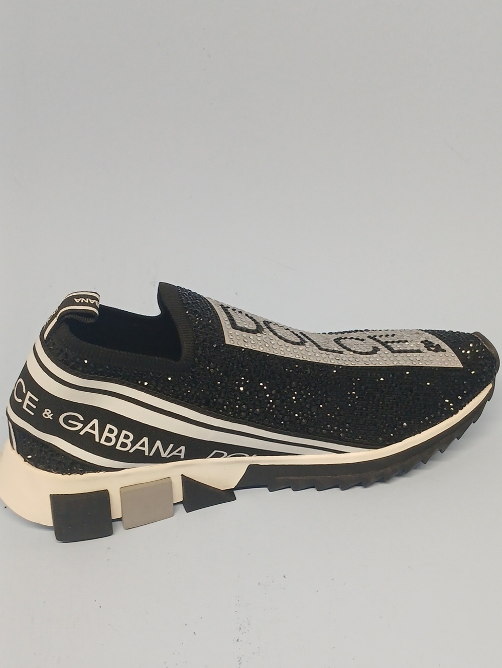 Dolce & Gabbana Black & White Crystal Logo Slip-On Sneakers Euro 41 US 10-10.5 - Picture 11 of 15